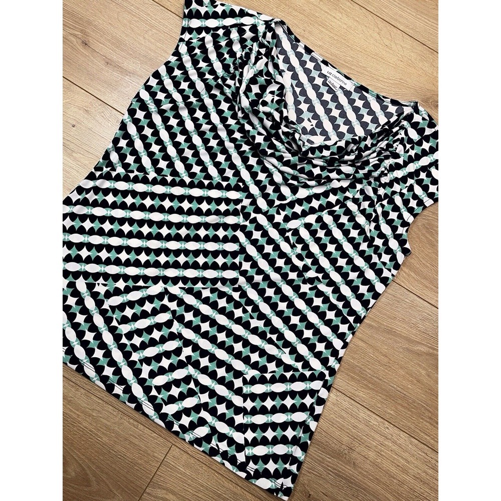 Liz Claiborne Sleeveless Blouse Size Large Cowl Neck Geometric Print Tank Top